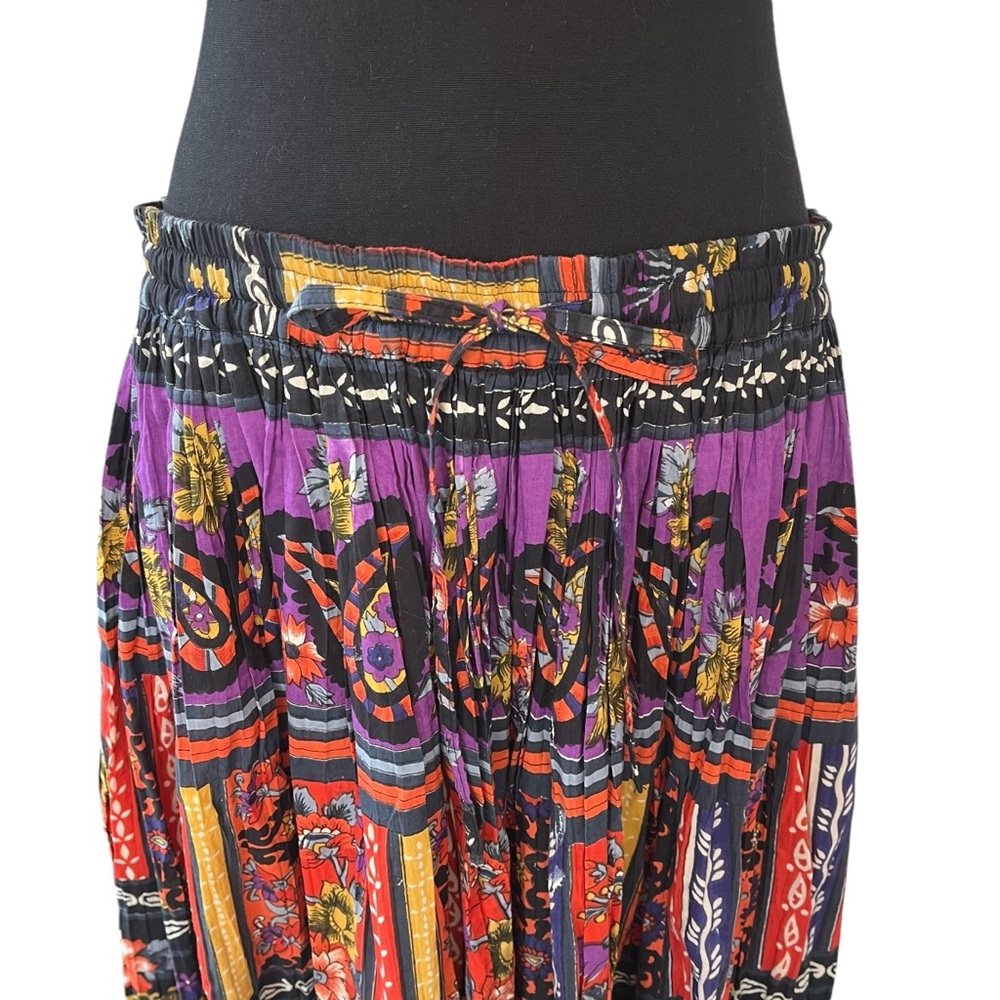 Vintage 100% cotton maxi skirt bold floral print boho L - Picture 6 of 11